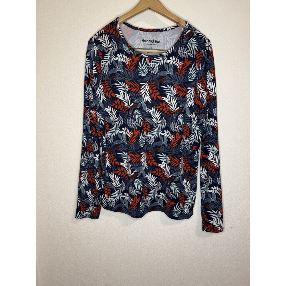Hang Ten Womens Shirt UPF 50 Long Sleeve Pullover Size XL Blue Palms Outdoor EUC